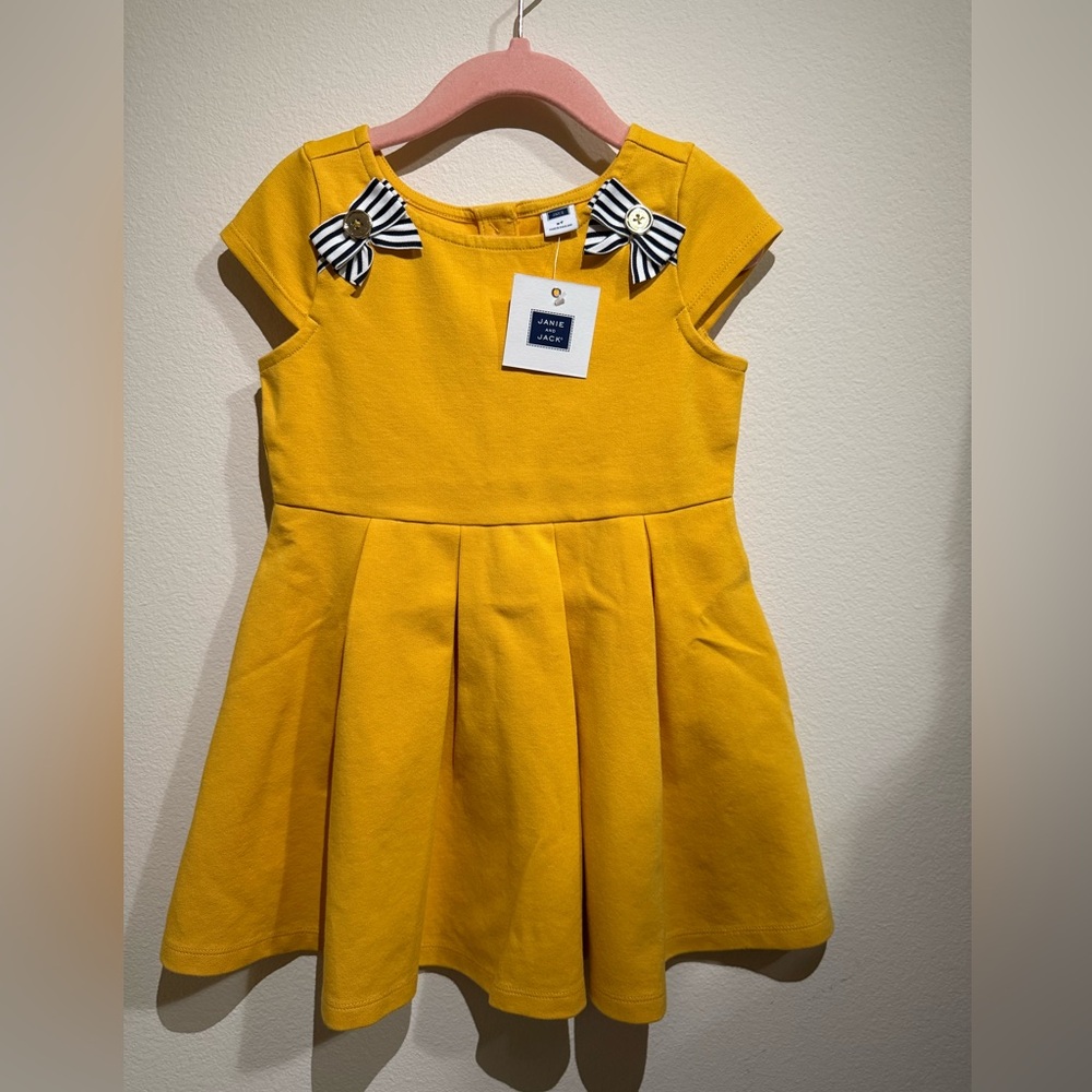 Janie and Jack Sunny Yellow Dress with Striped Bow Accents